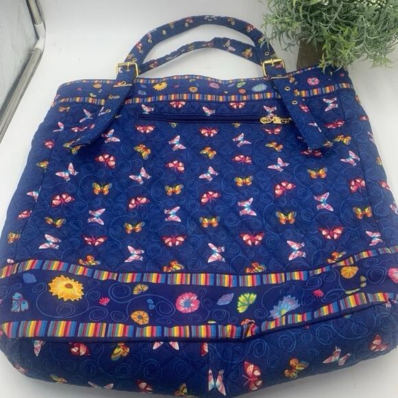 Americana by Sharif Blue Red 
Butterfly Floral Large Quilted 2 Handle
Tote Bag - Picture 1 of 14